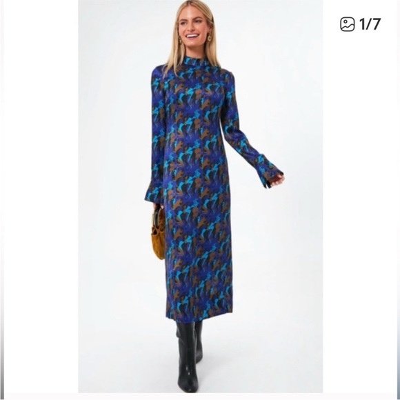 STAUD Dresses & Skirts - STAUD NWT Blue and Green Patterned Midi Dress - fits like a size 2